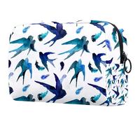 Trousse per cosmetici da donna, con rondini e piume, per articoli da toeletta da viaggio, grande, pratica borsa organizer con cerniera, Multi, 18.5x7.5x13cm/7.3x3x5.1in, Beauty case