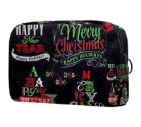 Trousse per cosmetici da donna, con scritta "Merry Christmas and Happy New Year" (lingua italiana non garantita), Multi, 18.5x7.5x13cm/7.3x3x5.1in, Beauty case