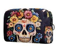 Trousse per cosmetici da donna, con teschio e occhi e fiori, borsa da viaggio per articoli da toeletta grandi, pratica borsa organizer con cerniera, Multi, 18.5x7.5x13cm/7.3x3x5.1in, Beauty case