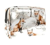 Trousse per cosmetici da donna, con tre volpi sulla neve, borsa da viaggio per articoli da toeletta grandi, in PVC, pratica custodia organizer con cerniera, Multi, 18.5x7.5x13cm/7.3x3x5.1in, Beauty