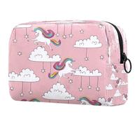 Trousse per cosmetici da donna, con unicorno, nuvole bianche, stelle, rosa, borsa da viaggio per articoli da toeletta grande, pratica borsa organizer con cerniera, Multi, 18.5x7.5x13cm/7.3x3x5.1in,