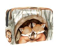 Trousse per cosmetici da donna, con volpi che dormono sulla caverna, borsa da viaggio grande in PVC per trucchi, con cerniera, Multi, 18.5x7.5x13cm/7.3x3x5.1in, Beauty case