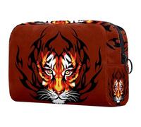 Trousse per cosmetici da donna, con volto di tigre rossa, borsa da viaggio per articoli da toeletta grande, pratica borsa organizer con cerniera, Multi, 18.5x7.5x13cm/7.3x3x5.1in, Beauty case