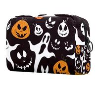 Trousse per cosmetici da donna, con zucche e fantasmi di Halloween, borsa da viaggio per articoli da toeletta grande, pratica borsa organizer con cerniera, Multi, 18.5x7.5x13cm/7.3x3x5.1in, Beauty