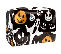 Trousse per cosmetici da donna, con zucche e fantasmi di Halloween, da viaggio, grande, in PVC, con cerniera, Multi, 18.5x7.5x13cm/7.3x3x5.1in, Beauty case
