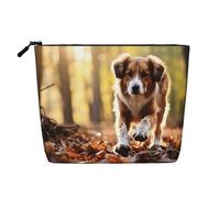 Trousse per cosmetici da donna, in finto lino, con stampa di impronte di cane e ossa di cane, grande capacità, perfetta per i viaggi e l'uso quotidiano, Nero , Taglia unica