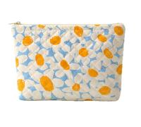 Trousse per cosmetici da donna, in velluto a coste con stampa floreale, con cerniera, piccola borsa multifunzionale da viaggio, organizer portatile per trucchi, Frutteto Blu, moderno