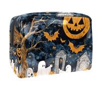 Trousse per cosmetici da donna, motivo: fantasmi morti, albero morto, zucca, pipistrelli, trousse da viaggio, grande, in PVC, con cerniera, Multi, 18.5x7.5x13cm/7.3x3x5.1in, Beauty case