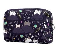 Trousse per cosmetici da donna, motivo: gatti che si nascondono nelle nuvole scure, con nebulosa spaziale, borsa da viaggio per articoli da toeletta grande, pratica borsa organizer con cerniera,