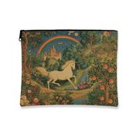 Trousse per cosmetici fantasy, borsa da viaggio per trucco medievale con foresta magica di cavalli, borsa da viaggio per donne, piccola borsa portatile in tela con cerniera, regalo per le vacanze