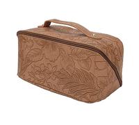 Trousse per cosmetici, grande capacità, impermeabile, in pelle PU, portatile, divisorio, astuccio per trucchi con manico, default
