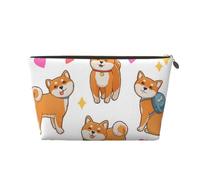 Trousse per cosmetici in pelle glitterata viola scintillante, grande capacità, portatile, da viaggio, adatta per uso quotidiano e in viaggio, Simpatico cane Shiba Inu., Taglia unica