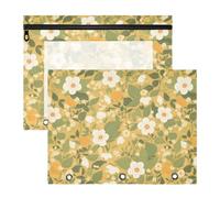 Trousse per cosmetici, portatile, in plastica, per lettere A4, confezione da 2 pezzi, per insegnanti, rientro a scuola, illustrazione pastorale floreale, giallo