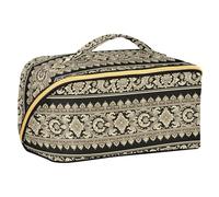 Trousse per cosmetici retrò Bobo floreale a righe nere con divisori cerniera borsa da toilette per donne verticale autoportante