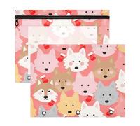 Trousse per cosmetici, robusta tasca a 3 fori per lettere A4, confezione da 2 pezzi, per studenti universitari, con simpatico lupo, rosso