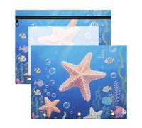 Trousse per cosmetici, trasparente, con 3 fori, per lettere formato A4, confezione da 2 pezzi, per insegnanti, università, blu marino, stella marina