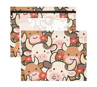 Trousse per cosmetici, trasparente, per lettere A4, confezione da 2 pezzi, per studenti di classe, carino, cartone animato, mucca fiore