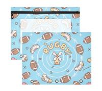 Trousse per cosmetici, trasparente, per raccoglitori a 3 anelli, confezione da 2 pezzi, per studenti, casa, palla da rugby, motivo a cerchi, blu e marrone