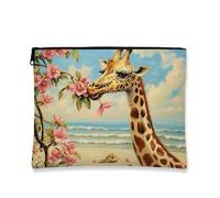 Trousse per cosmetici tropicali, organizer da viaggio esotico in stile costiero da donna, piccola borsa portatile in tela con cerniera, regalo estivo per la cura della pelle, Beige, 7x9 Inch, Giraffa