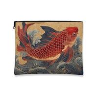 Trousse per il trucco a forma di pesce di carpa, borsa da viaggio tradizionale giapponese per donne, piccola borsa portatile in tela con cerniera, borsa da toilette estiva per la cura della pelle