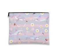 Trousse per il trucco a forma di squalo, borsa da viaggio colorata con animali dell'oceano, borsa da viaggio per donne, piccola borsa in tela con cerniera, borsa da toilette regalo estiva da spiaggia