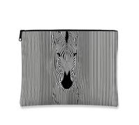 Trousse per il trucco a righe con cavallo a righe, nero e bianco, con stampa animalier, borsa da viaggio per donne, piccola borsa portatile in tela con cerniera, regalo chic per la cura della pelle