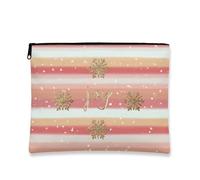 Trousse per il trucco a righe, con fiocco di neve bianco e pesca borsa da viaggio per donne, organizer portatile in tela con cerniera, borsa da toilette per le vacanze, Pesca, 7x9 Inch, Gioia