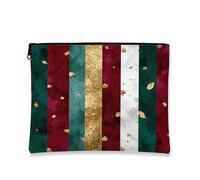 Trousse per il trucco a righe, verde e oro, con glitter, per donne, piccola borsa portatile in tela con cerniera, borsa da toilette da viaggio per vacanze, Verde, 7x9 Inch, Borsa