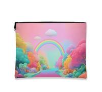 Trousse per il trucco arcobaleno, fantasioso e colorato, da viaggio, per donne, piccola borsa portatile in tela con cerniera, regalo per festival e articoli da toeletta, Pesca, 7x9 Inch, arcobaleno