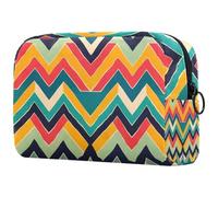 Trousse per il trucco, borsa da viaggio per cosmetici, borsa per il trucco, borsa portatile versatile con cerniera per le donne - Motivo a zigzag colorato, Multi, 18.5x7.5x13cm/7.3x3x5.1in, Art Deco