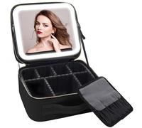 Trousse per il trucco Borsa for il trucco 3 in 1 con LED e stampa leopardata, 3 specchi staccabili, divisori regolabili, for viaggio, scrivania, dormitorio, for donna Beauty Case(Svart)