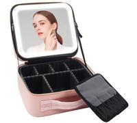 Trousse per il trucco Borsa for il trucco 3 in 1 con LED e stampa leopardata, 3 specchi staccabili, divisori regolabili, for viaggio, scrivania, dormitorio, for donna Beauty Case(Roze)