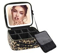 Trousse per il trucco Borsa for il trucco 3 in 1 con LED e stampa leopardata, 3 specchi staccabili, divisori regolabili, for viaggio, scrivania, dormitorio, for donna Beauty Case(Leopard print)
