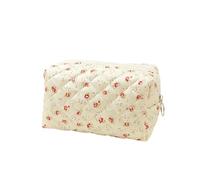 Trousse per il trucco Borsa for il trucco trapuntata con motivo floreale a fiorellini da donna, elegante borsa porta cosmetici di grande capacità Beauty Case(Rice flowers)