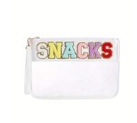 Trousse per il trucco Borse for snack alla moda con motivo a lettere, graziosa borsa for il trucco con cerniera, borsa portaoggetti versatile for donne e ragazze Beauty Case(Wit)