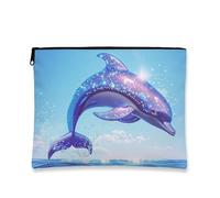 Trousse per il trucco con delfino, blu oceano, borsa da viaggio per donne, piccola borsa portatile in tela con cerniera, regalo da spiaggia per la cura della pelle, Blu, 7x9 Inch, Delfino