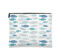 Trousse per il trucco con motivo a pesce, borsa da viaggio per cosmetici, da donna, piccola borsa portatile in tela con cerniera, borsa da toilette essenziale per la spiaggia, regalo estivo, Blu, 7x9