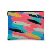 Trousse per il trucco con pesci colorati, vivace oceano creature oceaniche borsa da viaggio per donne, piccola borsa portatile in tela con cerniera, regalo a tema acquatico borsa da toilette per la