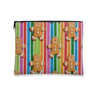 Trousse per il trucco di pan di zenzero, borsa da viaggio per cosmetici da donna, piccola borsa portatile in tela con cerniera, borsa da toilette invernale per vacanze, multicolore, 7x9 Inch, Pan di