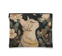 Trousse per il trucco floreale con gatto, borsa da viaggio per cosmetici vintage botanica da donna, custodia portatile con cerniera, regalo per gli amanti dei gatti, organizer per la cura della pelle