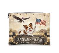 Trousse per il trucco per il 250° anniversario, design vintage con cane e aquila, astuccio per cosmetici da viaggio, organizer portatile in tela con cerniera per il giorno dell'indipendenza, 17,8 x 22