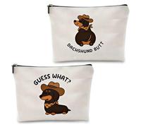 Trousse per trucchi a forma di bassotto, borsa per trucchi a due lati, borsa per trucchi da donna, divertente con chiusura lampo, per viaggi, quotidiano, bassotto regalo per donna