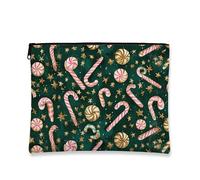 Trousse per trucchi a forma di bastoncino di zucchero, borsetta da viaggio natalizia per donne, piccola borsa portatile in tela con cerniera, borsa da toilette per la cura della pelle delle vacanze