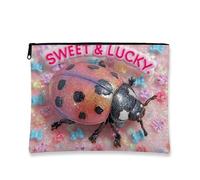 Trousse per trucchi a forma di coccinella, borsa cosmetica con glitter dolce e fortunata per donne, piccola borsa portatile con cerniera, graziosa borsa da viaggio per articoli da toeletta per feste
