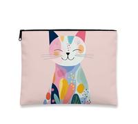 Trousse per trucchi a forma di gatto, borsa da viaggio artistica colorata floreale per donne, piccola borsa portatile in tela con cerniera, regalo perfetto per le vacanze per gli amanti degli animali