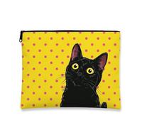 Trousse per trucchi a forma di gatto, borsa da viaggio per cosmetici, da donna, piccola borsa portatile in tela con cerniera, carina per gli amanti degli animali, Giallo, 7x9 Inch, Custodia