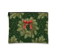 Trousse per trucchi a forma di ghirlanda, in pino verde, borsa da viaggio per cosmetici da donna, piccola borsa portatile in tela con cerniera, borsa da toilette natalizia per la cura della pelle