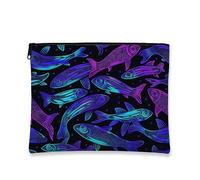 Trousse per trucchi a forma di pesce, borsa da viaggio per cosmetici, da donna, piccola borsa portatile in tela con cerniera, regalo da spiaggia per la cura della pelle, nero, 7x9 Inch, Pesce