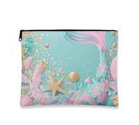 Trousse per trucchi a forma di sirena, borsa da viaggio per cosmetici, da donna, piccola borsa portatile in tela con cerniera, borsa da toilette per la cura della pelle estiva e spiaggia, acqua, 7x9