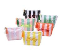 Trousse per trucchi a righe impermeabile personalizzata, con nappa, organizer per articoli da toeletta da viaggio, regalo per damigella d'onore, bomboniere e vacanze essenziali